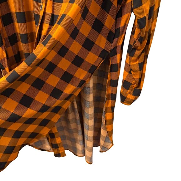 Miss Lili Orange & Black Plaid Button-Down Shirt tunic Sz 2X  100% Rayon women - Picture 5 of 12